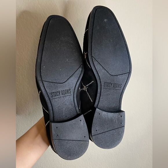 Stacy Adams Studly Black Velvet Loafer Metallic Stud Slip Size 8 - Picture 11 of 11